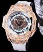 High Quality Replica Hublot Big Bang Sang Bleu II Watch Diamond Rose Gold Geometric Dial